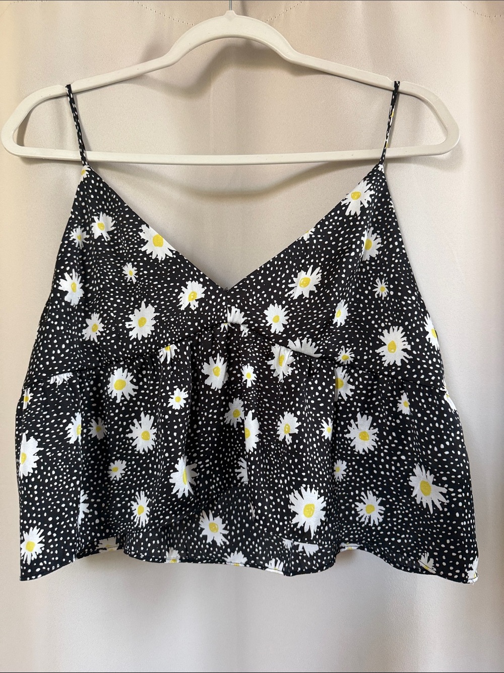 Little Moon Black Daisy Print Camisole with Yellow Centers